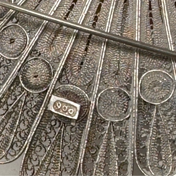 Vintage 900 Silver Peacock Ornamental Bird Pin Brooch - Picture 8 of 10